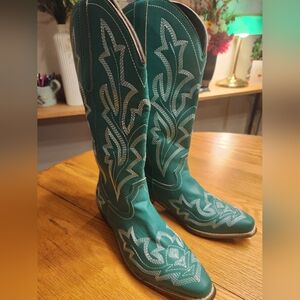 Teal Western Cowboy Boots with Embroidered Design